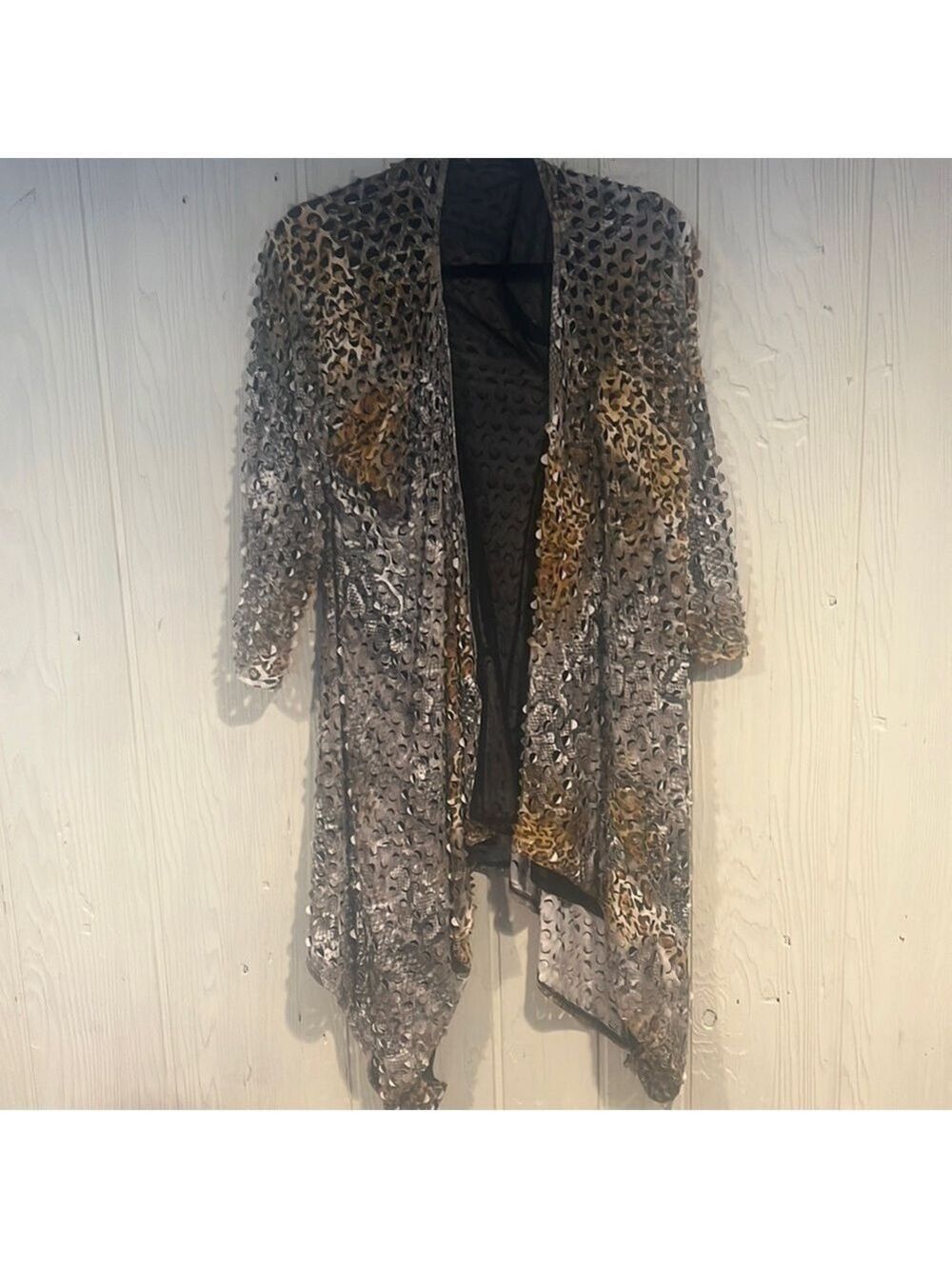 ALBERTO MAKALI 3/4 length sleeve open cardigan size small lined 3D pattern